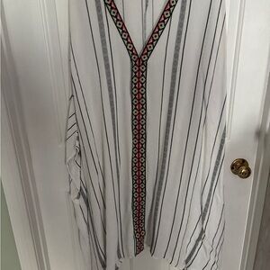 Scoop White Coverup with Black Stripes